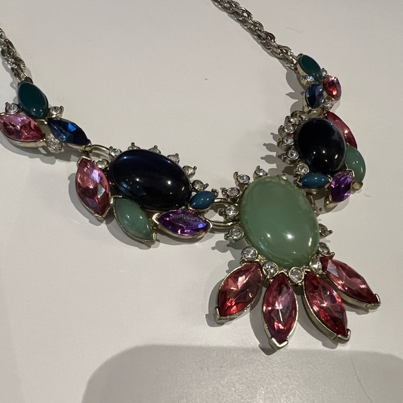 Chunky Jeweled Floral Statement Necklace - Picture 2 of 5